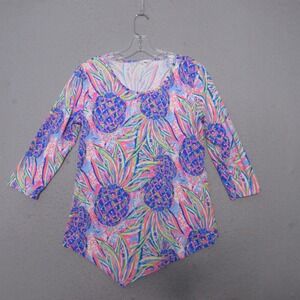 Lulu B Top Small Pineapple Colorful Asymmetrical Bright Resort Vacation Coastal